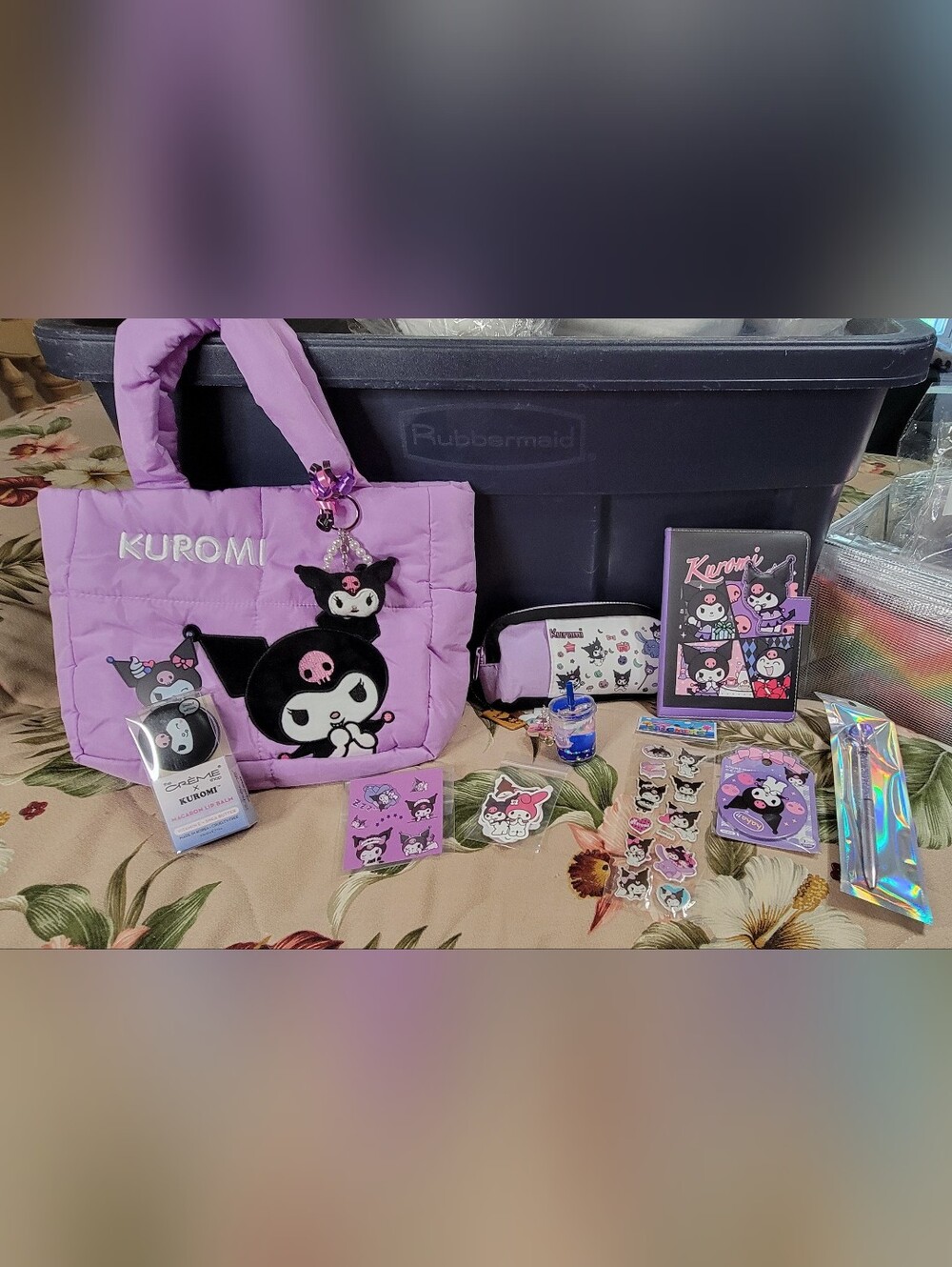 822- Sanrio Kuromi Purple Quilted Tote Bag Set